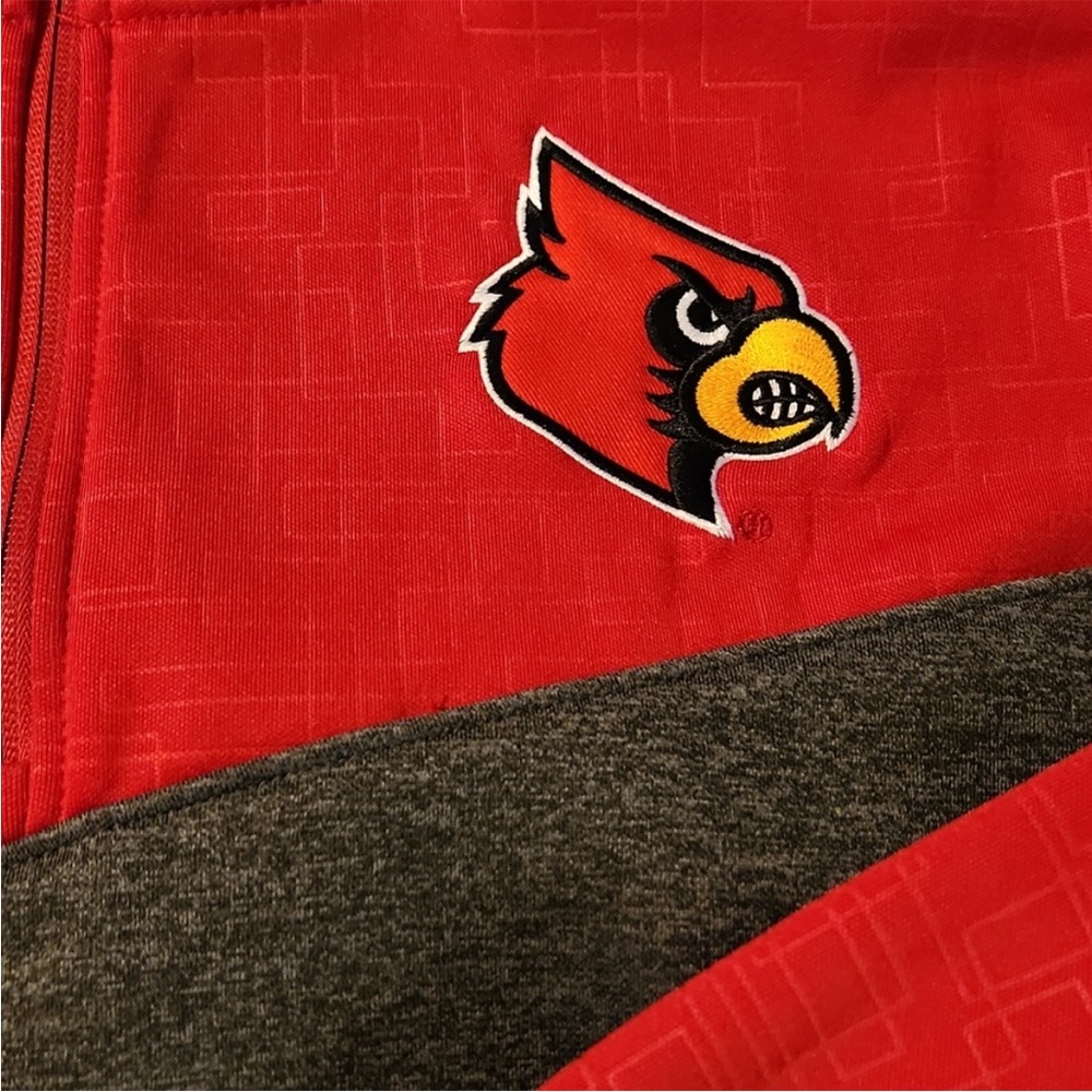 Stadium Mens Louisville Cardinals XXL Red/ Gray 3/4 Zip Pullover - Picture 3 of 6